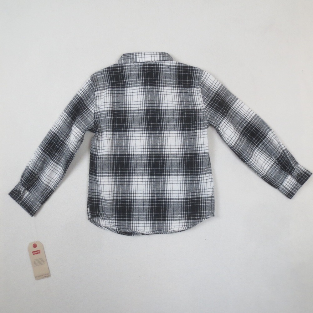 Levis Flannel Shirt Boys 6 Black White Plaid Long Sleeve Button Down Kids NEW - Picture 2 of 9